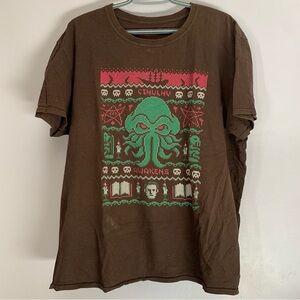 Cthulhu Ugly Christmas T Shirt Horror Holiday Lovecraft Graphic Brown XL